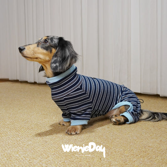 Wieniedy「スフレ」【全2色】ストライプ柄ストレッチフリース 犬用全身ベースレイヤー