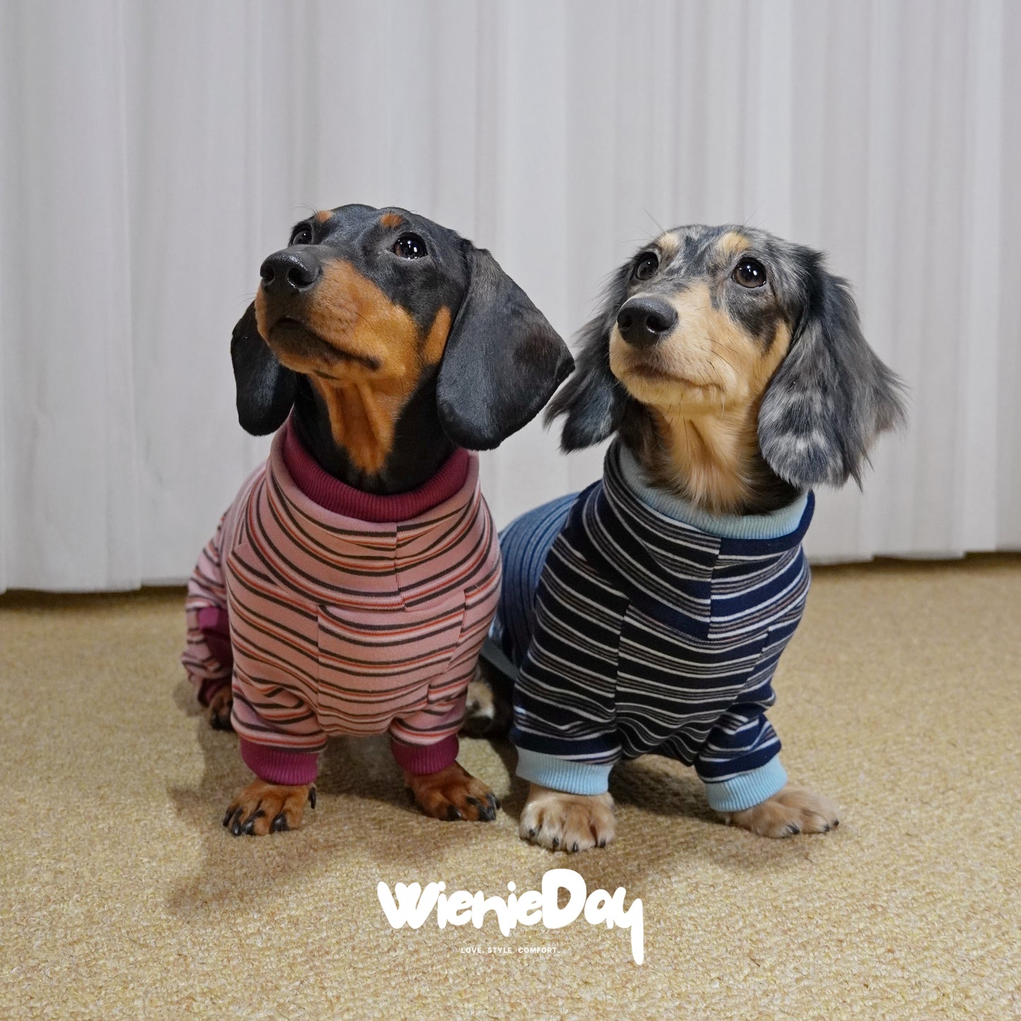Wieniedy “Soufflé” [2 Colors] Striped Stretch Fleece Full-Body Base Layer for Dogs