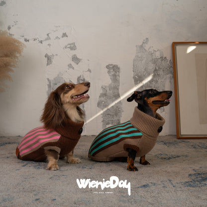 Wieniedy “Canelé” [2 Colors] Striped Sleeveless Turtleneck Sweater for Dogs