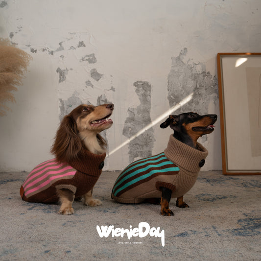 Wieniedy “Canelé” [2 Colors] Striped Sleeveless Turtleneck Sweater for Dogs