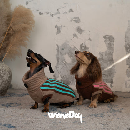 Wieniedy “Canelé” [2 Colors] Striped Sleeveless Turtleneck Sweater for Dogs