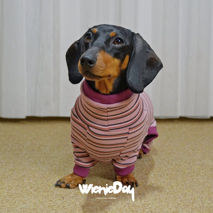 Wieniedy “Soufflé” [2 Colors] Striped Stretch Fleece Full-Body Base Layer for Dogs
