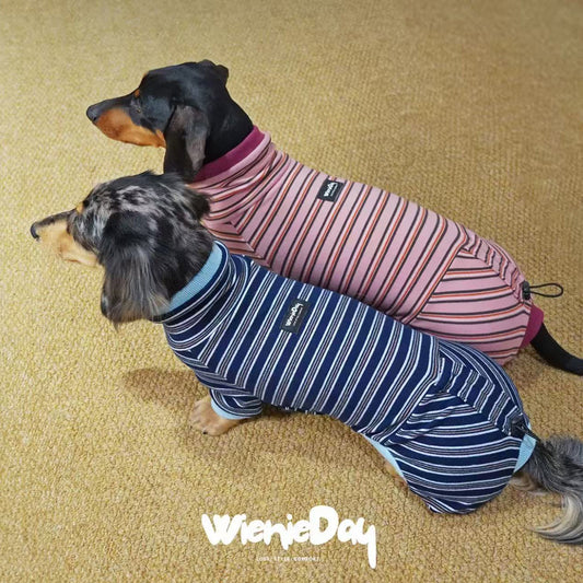 Wieniedy “Soufflé” [2 Colors] Striped Stretch Fleece Full-Body Base Layer for Dogs